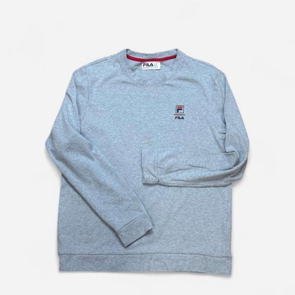 Fila Mens Gray Crewneck Sweatshirt Pullover Logo Size M